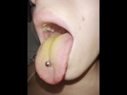 Preview 6 of Lila long dirty tongue piercing hocking and spitting loogies showing mouth throat and uvula