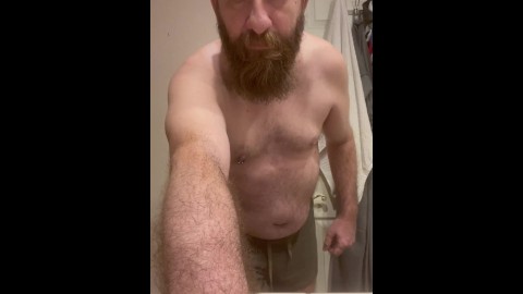 Hung bear stud horny and jacking another load cum