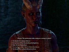 Tiefling cucks Lae'Zel at camp party with Minthara