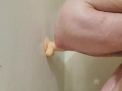 American Milf dildo suck & squirt in shower