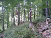 Preview 4 of Standing pissing in a woods in a bunny mask and fishnet