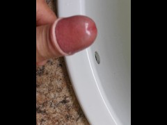Quick cum in a sink with uncut COCK
