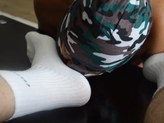 sock sniffing, feet slave, muscle man, feet fetish