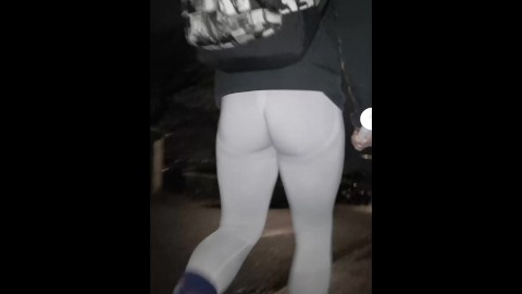 Candid sissy caught in leggings