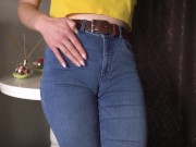 Preview 5 of Sexy Milf Teasing Her Big Cameltoe In Tight Blue Jeans