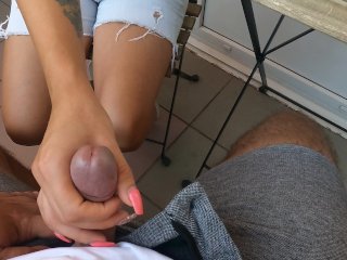 Sexy Girl Give Me a_Handjob and Blowjob on a_Public Terrace