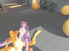 Heat anthro Furry girls lesbian tribbing pose scissoring