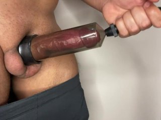 penis pump cum, solo male, male sex toy, muscular men
