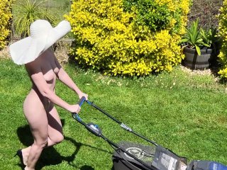Naked Russian Whore as HousewifeMows Grass
