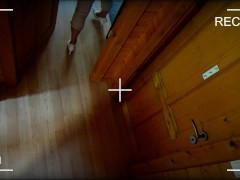NEIGHBOR'S BATH TOWEL DROPS IN FRONT OF DELIVERY GIRL