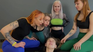 Cruel Lesbian Spitting Humiliation Four Mistresses Spat On Slave Girl's Face And Mouth
