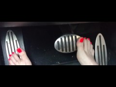 Hard driving (flipflops then kick em off & drive barefoot