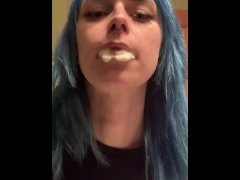 Cum Slut Plays With Whipped Cream Licking Fingers Open Mouth Play