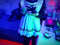 Femboy maid is rewarded with a cake, but has to come out of her chastity and put your milk to eat it