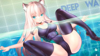 Uncensored Sex With A Neko Schoolgirl Wearing A Very Tight And Virgin Swimsuit
