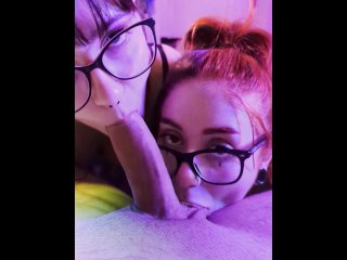 vertical video, lesbian teens, girl with glasses, pussy licking