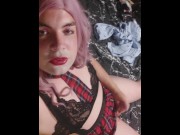 Preview 1 of Sissy juvia jolie waiting for cock while wearing a sexy schoolgirl outfit