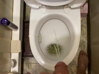 Barely managed to run, male pissing in the toilet