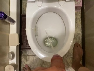 Barely Managed to Run, Male Pissing in the Toilet