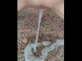 Hairy pussy pissed on Wet Sand with Pee Reverse and Urine Absorption