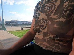 Sheer shirt no bra at the park