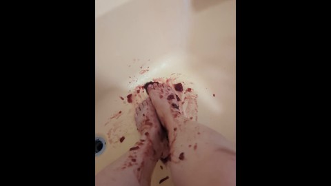 Slow Motion Grape Jelly Pour On Feet And Legs