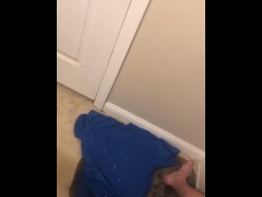 Huge Cumshot hits the wall in bathroom! Legs shaking as 14 ropes of cum EXPLODE!