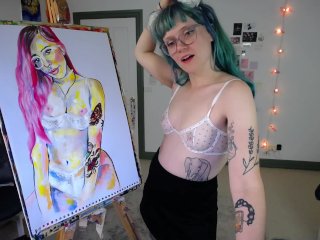tattoo milf, sexy lingerie, painting, plug tail