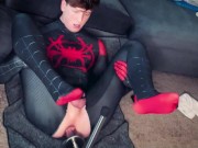 Preview 1 of Super hero Spiderman Cosplay twink getting fucked by machine