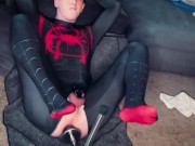 Preview 2 of Super hero Spiderman Cosplay twink getting fucked by machine