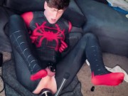 Preview 3 of Super hero Spiderman Cosplay twink getting fucked by machine