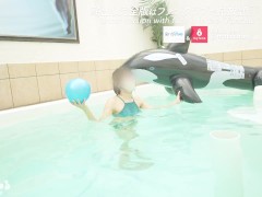 プールでビチョ濡れおまんこずらし生挿入　水着からはみ出る豊満おっぱいに大量ぶっかけ　日本人　カップル　立ちバック　主観　おっぱい　スタイル抜群　美女　ハメ撮り　個人撮影　手コキ　無修正