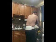 Preview 3 of Diaper slave boy doing dishes for master with butt plug in