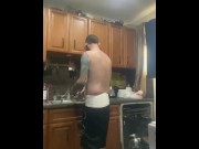 Preview 4 of Diaper slave boy doing dishes for master with butt plug in