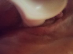 Big dildo inside my pussy, it feels good. Horny milf masturbates.