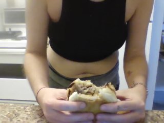 food fetish, thick thighs and ass, eating, underwear