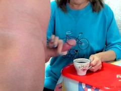 Granny saggy tits milking her toy huge load of sperm food fetisn