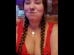 Big Titted Mistress Wearing Chastity Key in Public!