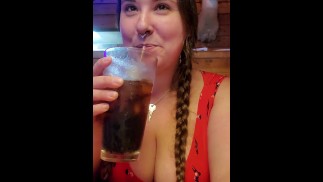 Big Titted Mistress Wearing Chastity Key in Public!