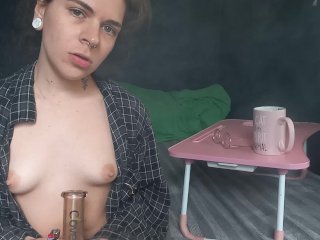 stoner girl, tattoos, kink, tit play