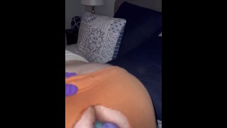 Sissy sub gets woke up by mistress to suck her fat dick, then she shoves huge dildo in his ass