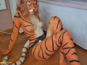 Preview 1 of Tiger bodypaint - Dildo riding and BJ - MisaCosplaySwe