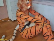 Preview 2 of Tiger bodypaint - Dildo riding and BJ - MisaCosplaySwe