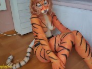 Preview 3 of Tiger bodypaint - Dildo riding and BJ - MisaCosplaySwe