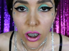 Shiny lips and oiled small tits worship - goddess worship mouth fetish padrona italiana rebecca hot