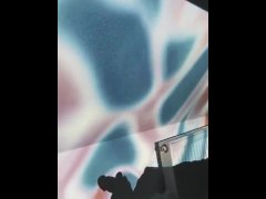 Jerking off big dick in front of projector + cumshot SHADOW