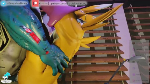 Hombre grande y musculoso lagarto, Diferencia de tamaño Renamon y flamedramon gay Furry BBC --LOOP 2 --