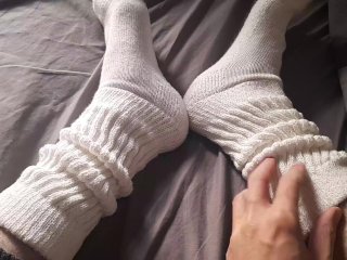 feet, mature, slouch socks, sock removal