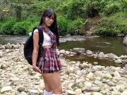 Preview 2 of Beautiful schoolgirl is fucked in the public river.