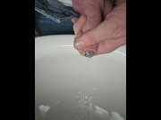 Preview 3 of Sounding rod with sprinkler head pissing with slow motion and foreskin
